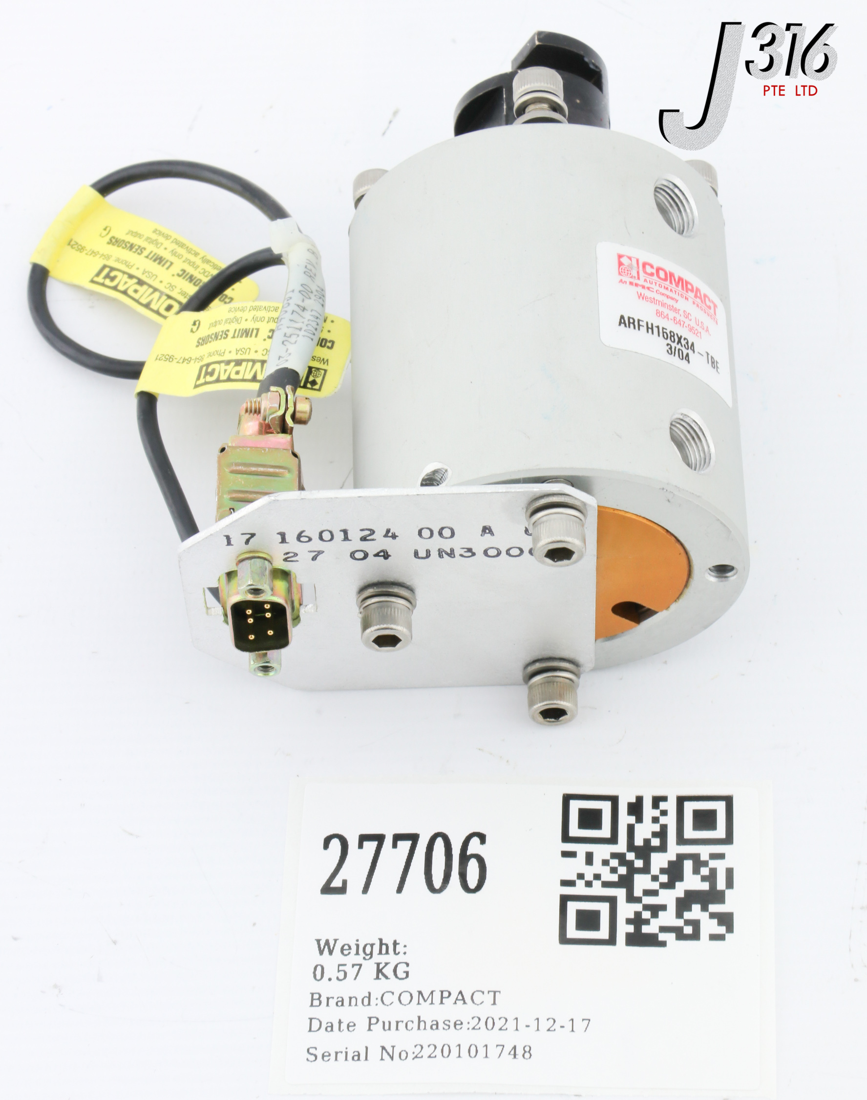 専用1 27706 COMPACT PNEUMATIC CYLINDER, NOVELLUS 03-251174-00 ARFH158X34
